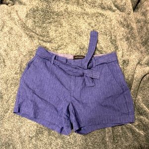 Blue Cotton Linen Tailored Shorts